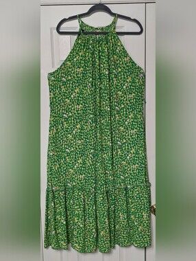 New York & Co Green Halter Floral Boho  Summer Maxi Dress